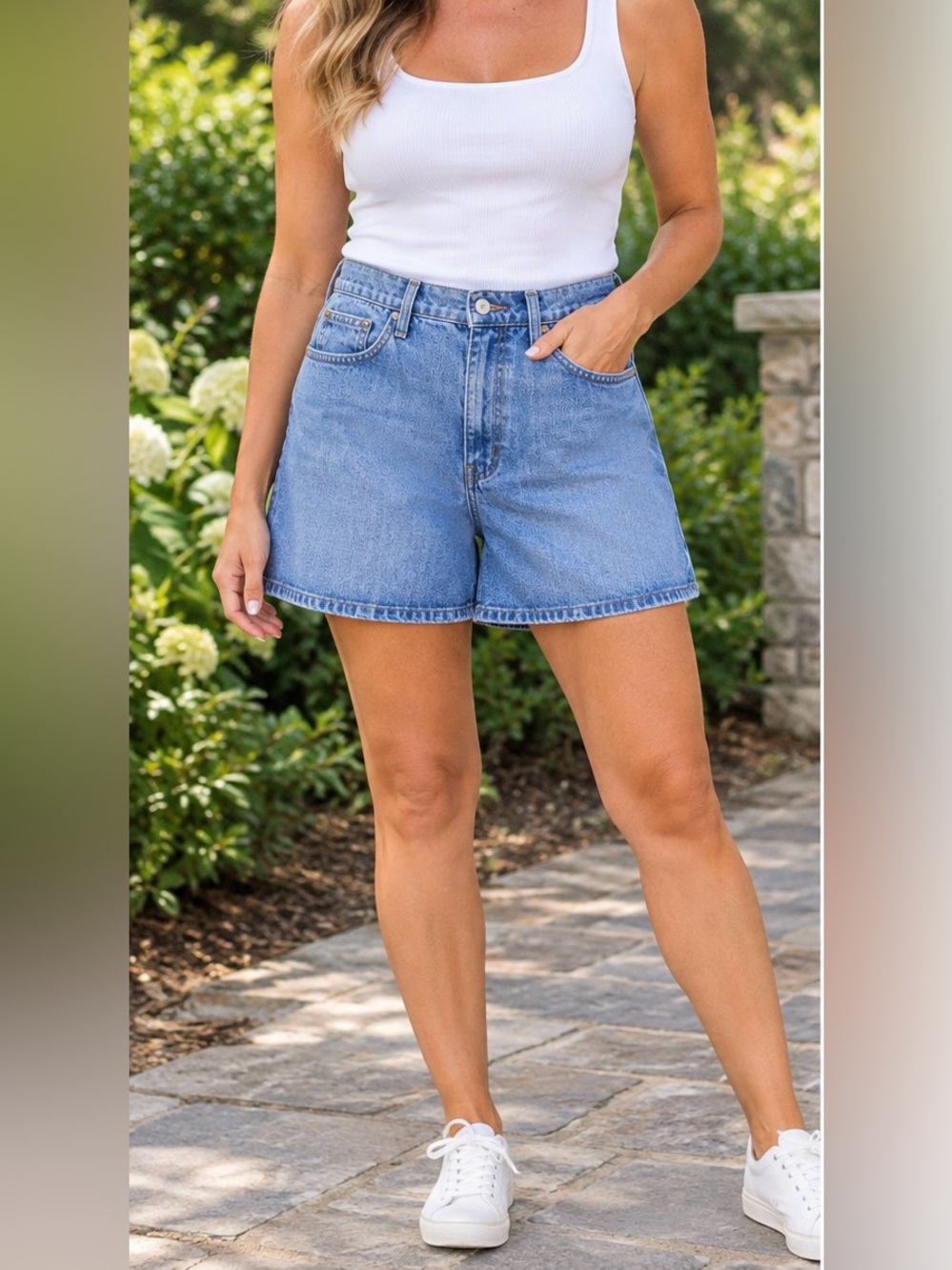 Sonoma VTG Cotton Boyfriend Shorts Womens Sz 12 High Rise Light Wash Jean 32x5